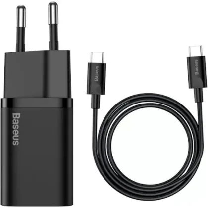 Мережевий зарядний пристрій Baseus Super Silicone PD Charger 25W (1Type-C) + Cable Type-C to Type-C 3A (1m)