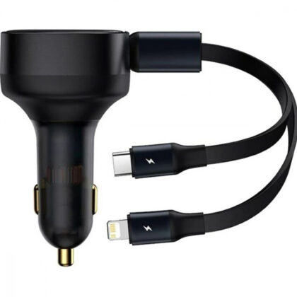 АЗП Baseus Enjoyment Retractable 2-in-1 Type-C + Lightning 30W black