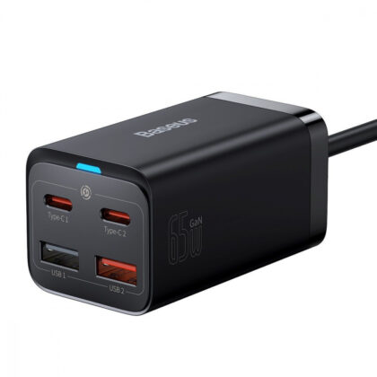 Мережевий фільтр Baseus GaN3 Pro 65W (2 Type-C + 2 USB) + Кабель Type-C to Type-C 100W (1m) Black