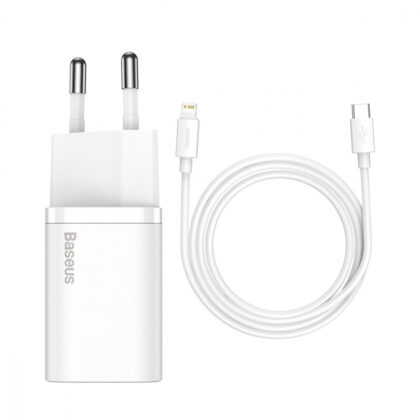 МЗП Baseus Super Silicone PD Charger 20W (1Type-C) + With Cable Type-C to Lightning white