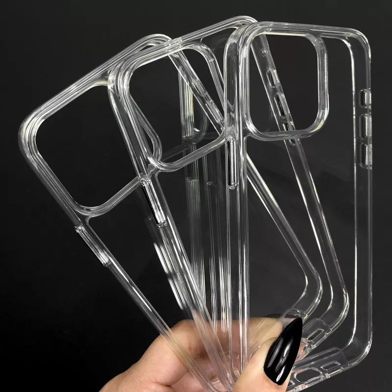 a clear case on a black and orange surface
