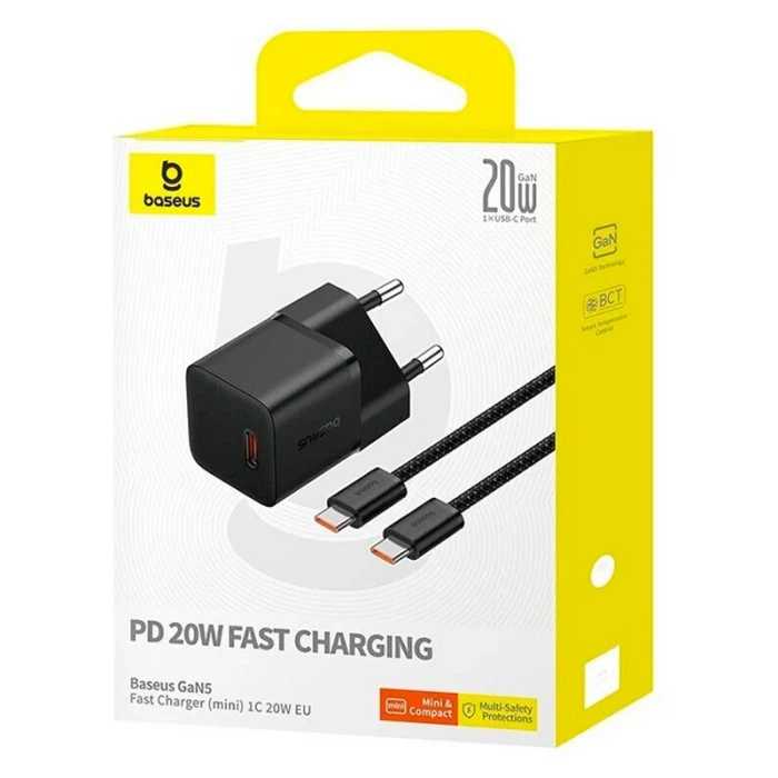 Мережевий зарядний пристрій Baseus GaN5 Fast Charger 20W + Cable Type-C to Type-C 100W 1m - Зображення 2