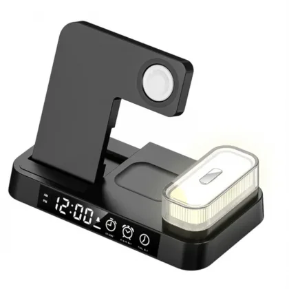 Бездротова зарядна станція 4 in 1 A37 (iPhone, iWatch, AirPods) з нічником та будильником 30w