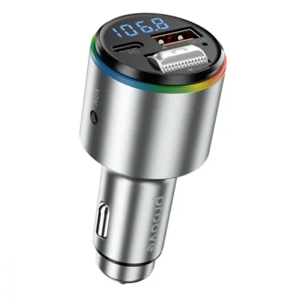 Автомобільний зарядний пристрій Proove FM Launcher Power Drive 30W (PD+QC3.0) Type-C+USB+AUX silver