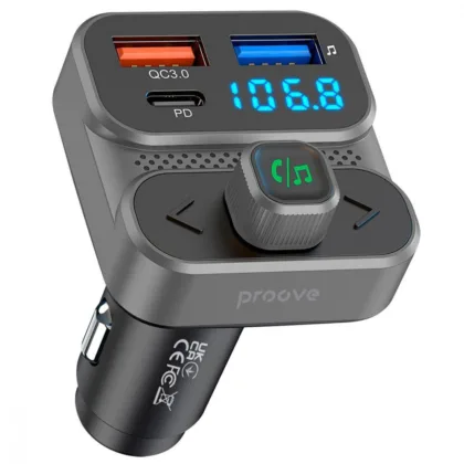 Автомобільний зарядний пристрій Proove FM Launcher Luxor SE 36W (PD+QC3.0) Type-C+USB gray