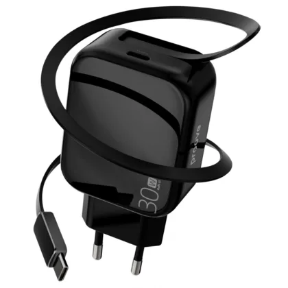 Мережевий зарядний пристрій з висувним кабелем Proove Fixtape GaN Type-C 30W black