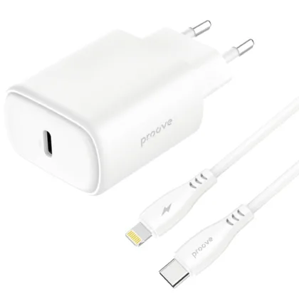 МЗП Proove Silicone Power 2 20W (Type-C) + Cable Type-C to Lightning (1m) white