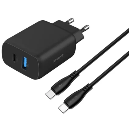 МЗП Proove Silicone Power 2 30W (Type-C + USB) + Cable Type-C to Type-C (1m) black