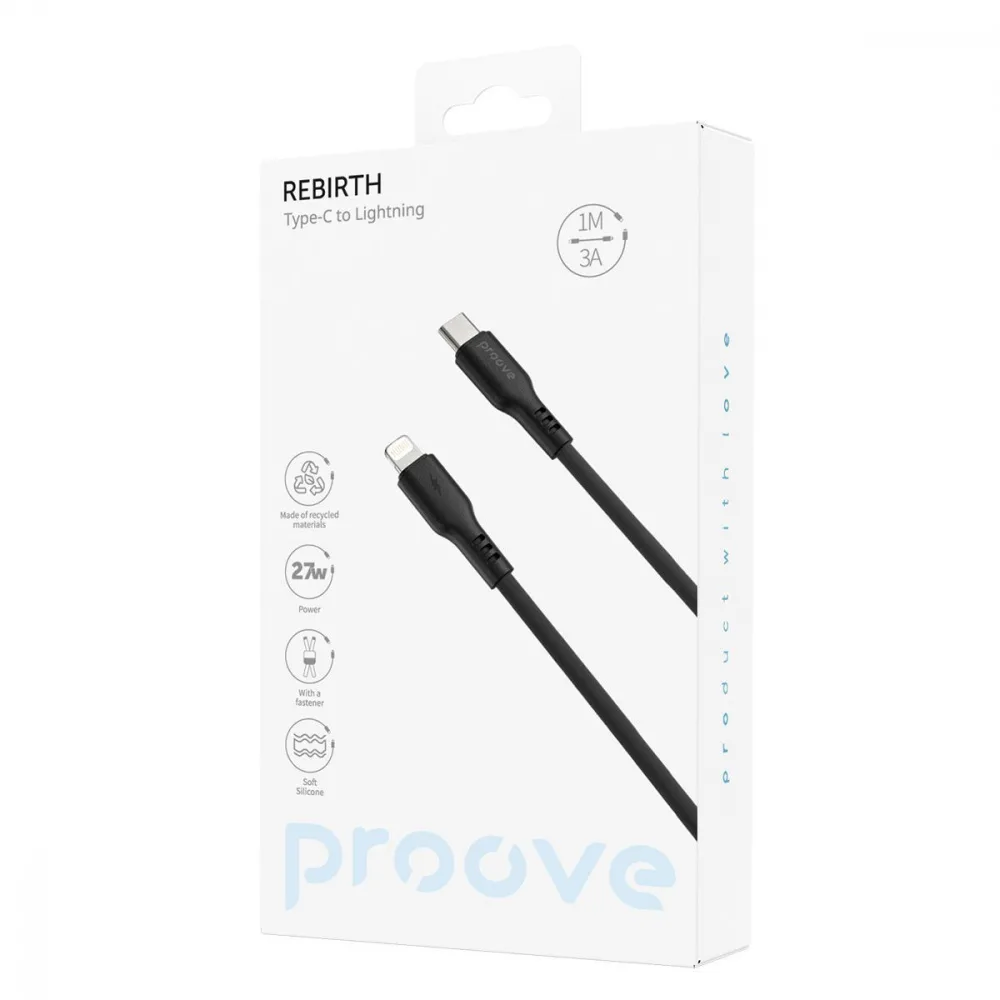 Кабель Proove Rebirth Type-C to Lightning 27W (1m) black - Зображення 2