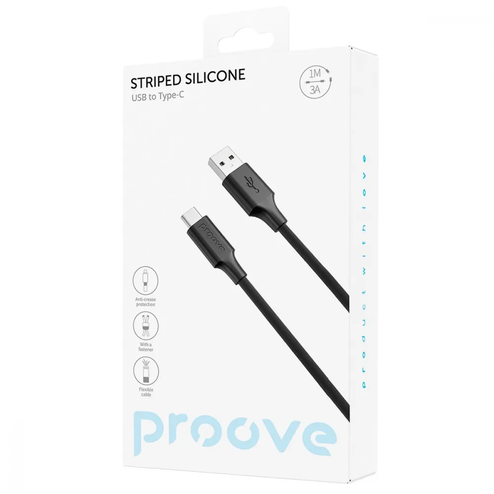 Кабель Proove Striped Silicone USB to Type-C (1m) black - Зображення 2