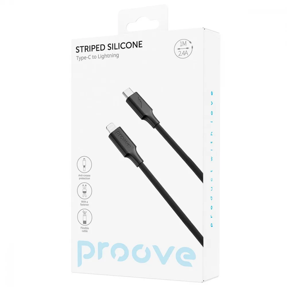 Кабель Proove Striped Silicone Type-C to Lightning (1m) black - Зображення 2