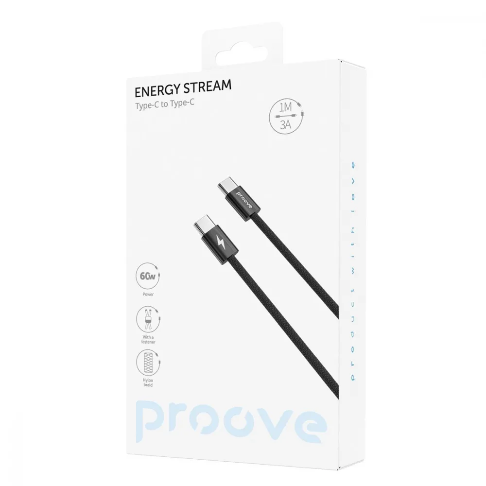 Кабель Proove Energy Stream Type-C to Type-C 60W (1m) black - Зображення 2