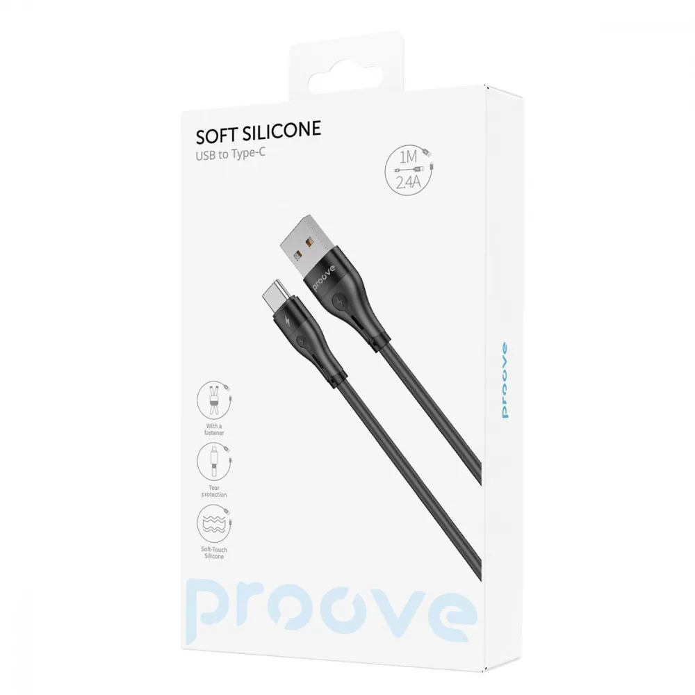 Кабель Proove Soft Silicone USB to Type-C 2.4A (1m) black - Зображення 2