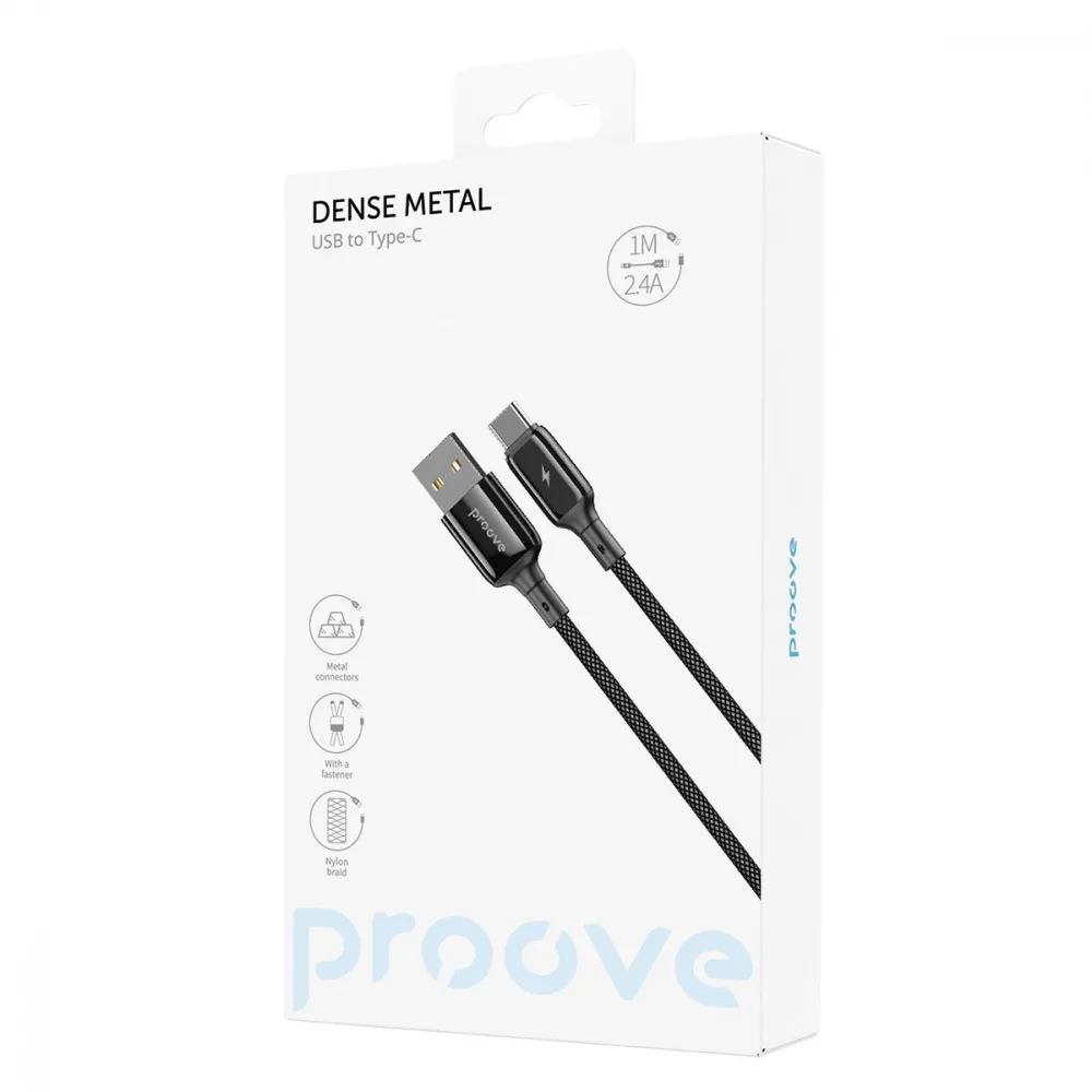 Кабель Proove Dense Metal USB to Type-C 2.4A (1m) black - Зображення 2