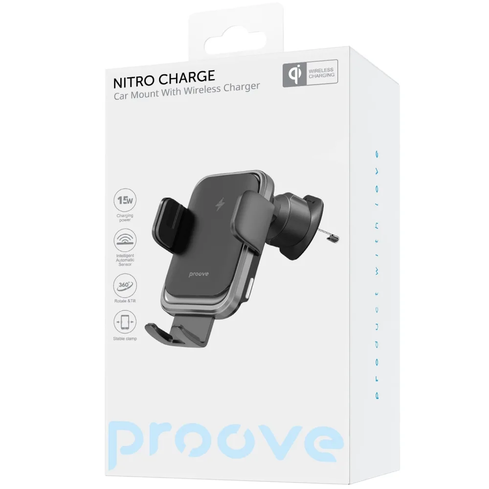 Автомобільний тримач з Бездротовим ЗП Proove Nitro Charge 15W matte black - Зображення 2
