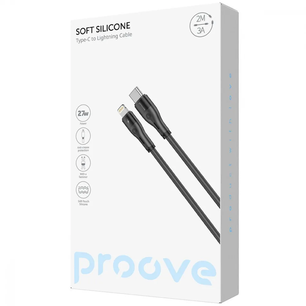 Кабель Proove Soft Silicone Type-C to Lightning 27W (2m) black - Зображення 2