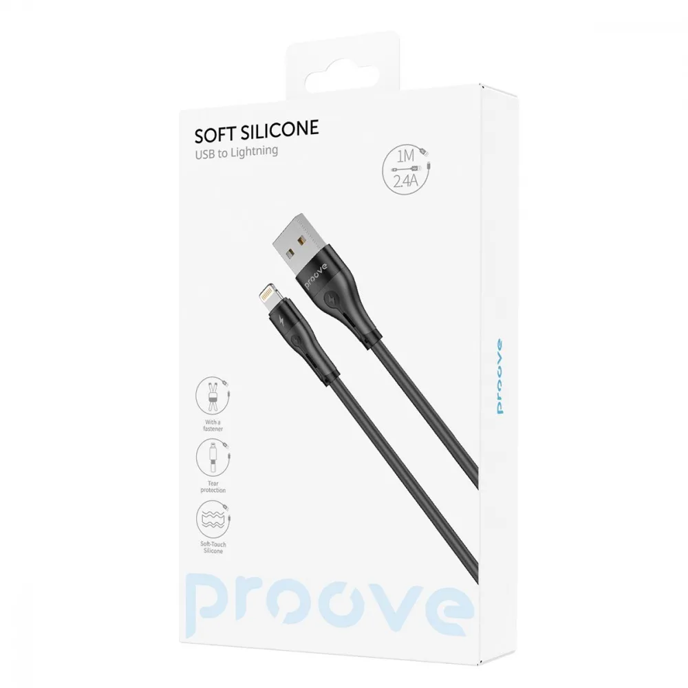 Кабель Proove Soft Silicone USB to Lightning 2.4A (1m) black - Зображення 2