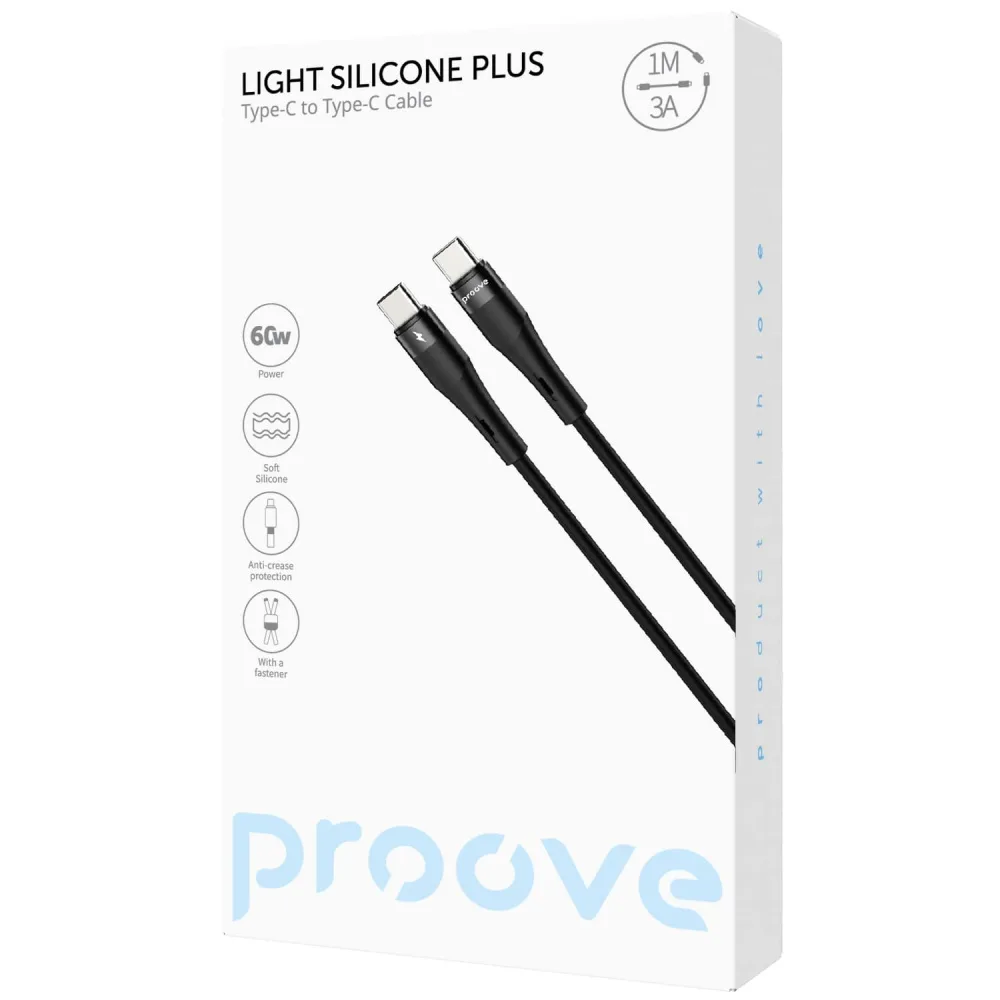 Кабель Proove Light Silicone Plus Type-C to Type-C 60W (1m) black - Зображення 2