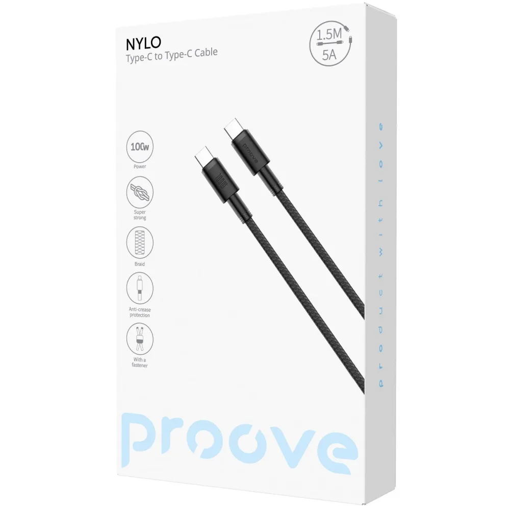 Кабель Proove Nylo Type-C to Type-C 100W (1.5m) black - Зображення 2