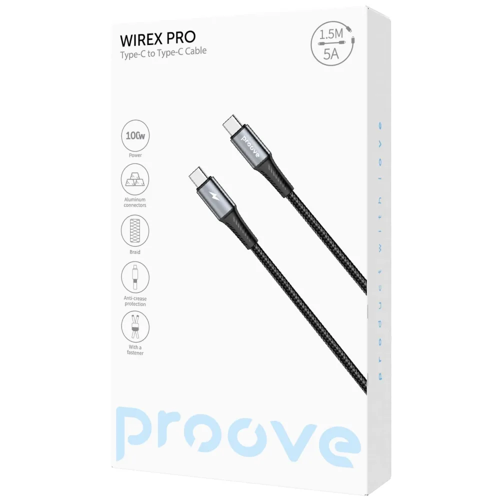 Кабель Proove WireX Pro Type-C to Type-C 100W (1.5m) black - Зображення 2