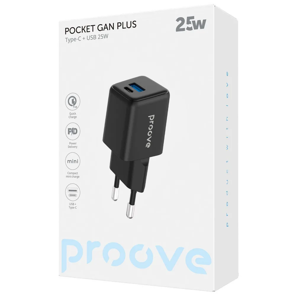 МЗП Proove Pocket GaN Plus 25W (Type-C + USB) black - Зображення 2