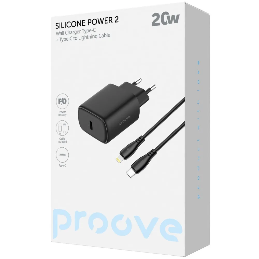 МЗП Proove Silicone Power 2 20W (Type-C) + Cable Type-C to Lightning (1m) white - Зображення 2